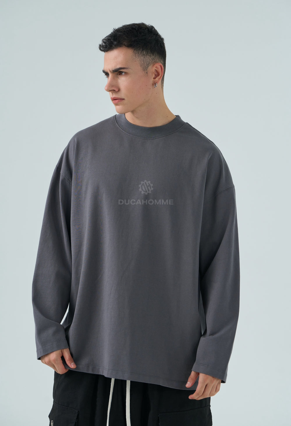 T-Shirt Manica Lunga Grigio Piombo Oversize - Duca Homme