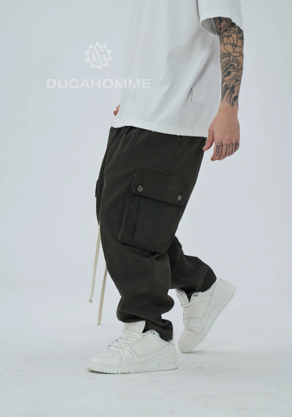 Pantaloni Cargo Sartoriali Uomo Duca Homme Color Fango | Tasche Laterali | Loose Fit