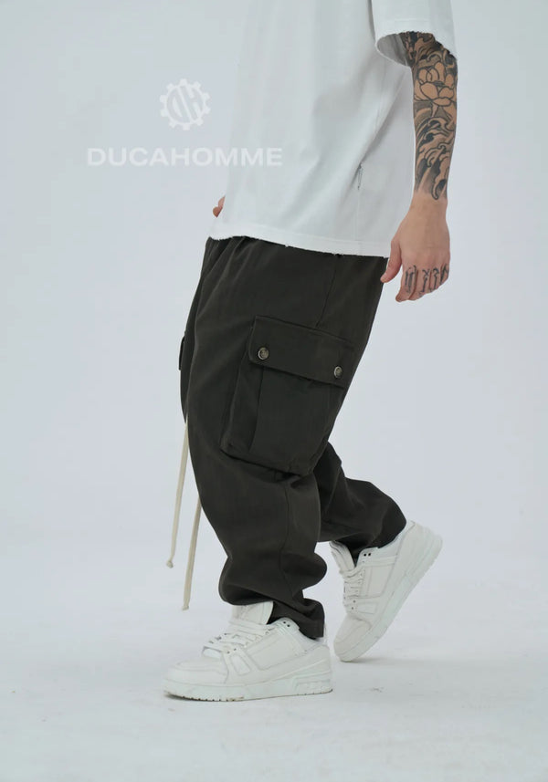 Pantaloni Cargo Sartoriali Uomo Duca Homme Color Fango | Tasche Laterali | Loose Fit