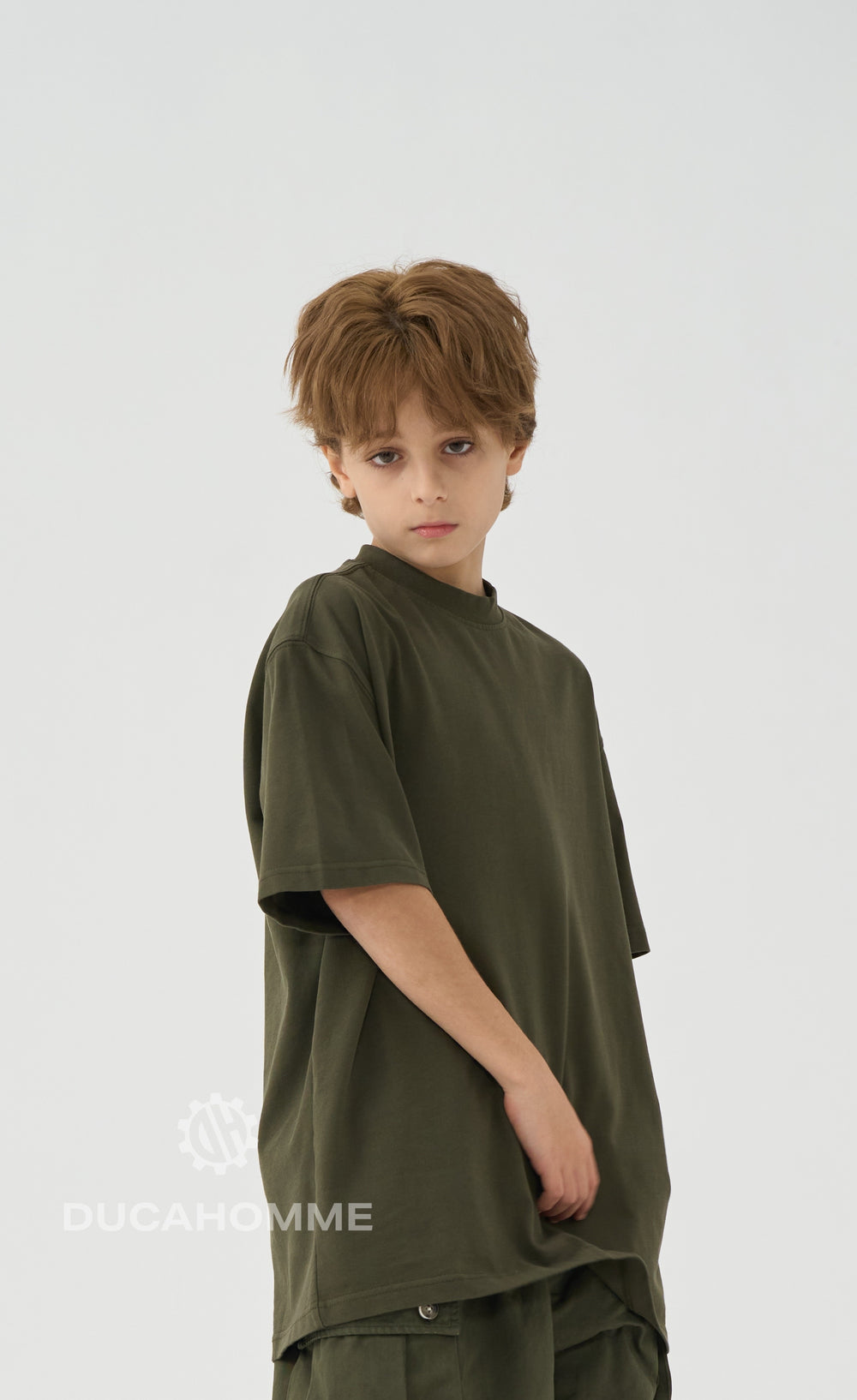 T Shirt Bambino Oversize Duca Homme Verde Militare