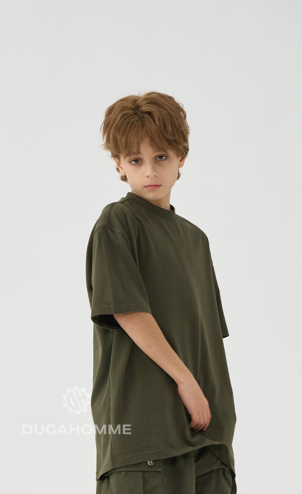 T Shirt Bambino Oversize Duca Homme Verde Militare