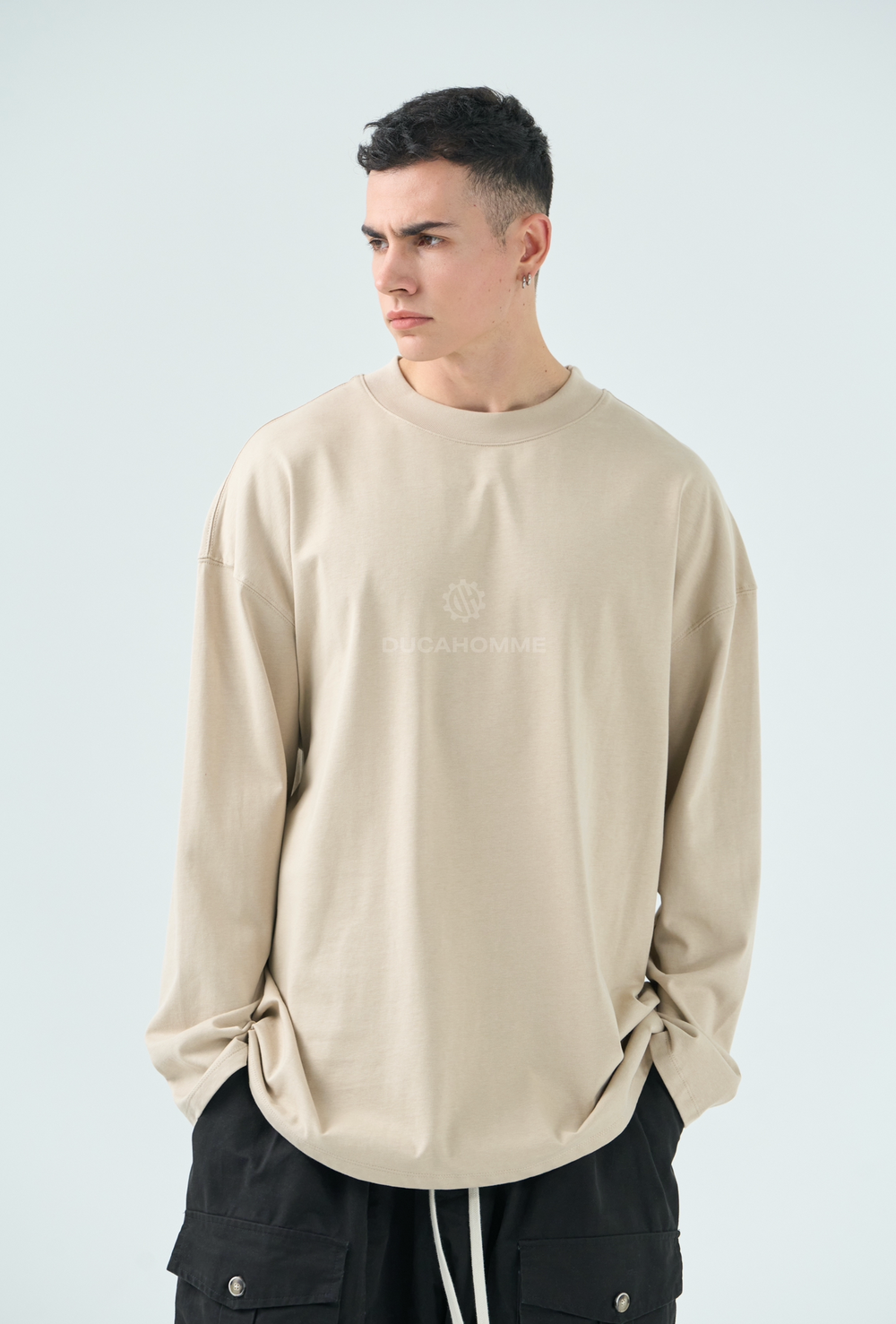 T Shirt Uomo Duca Homme Manica Lunga Beige