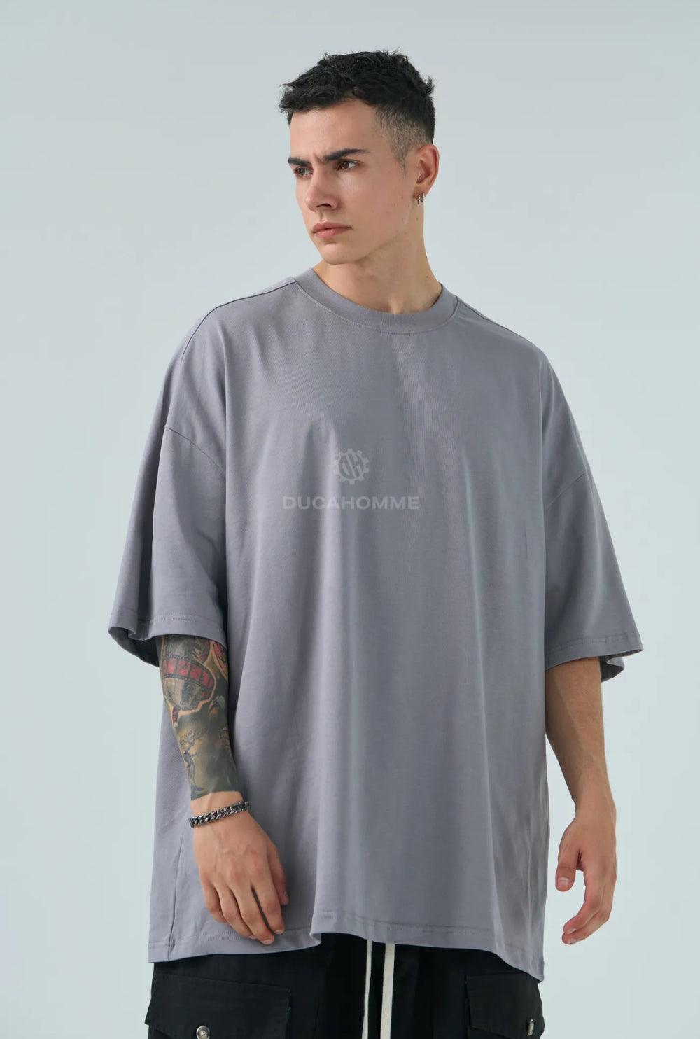 T Shirt Oversize Long Fit Uomo Duca Homme Grigio