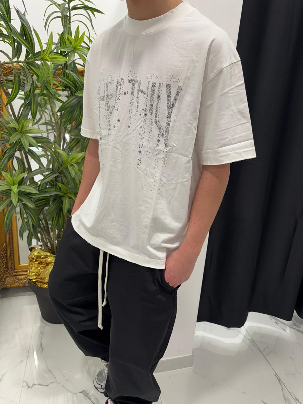 T Shirt Bianca diamantata Oversize Duca Homme Nero