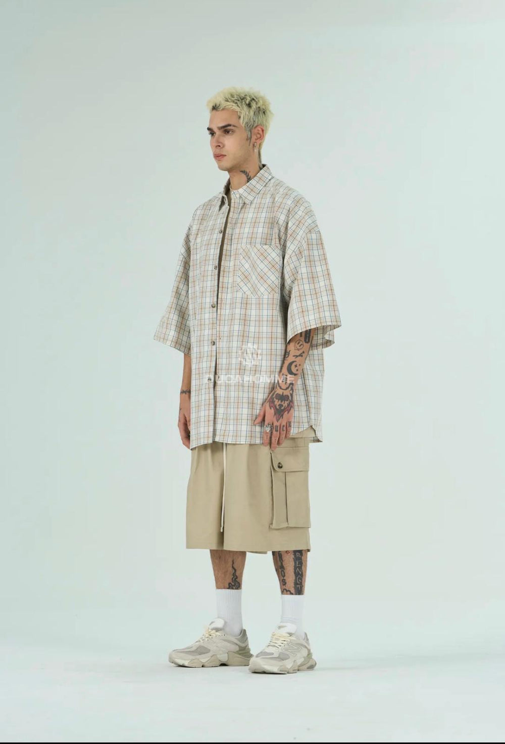 Camicia a Quadri Over Size | Duca Homme (panna)