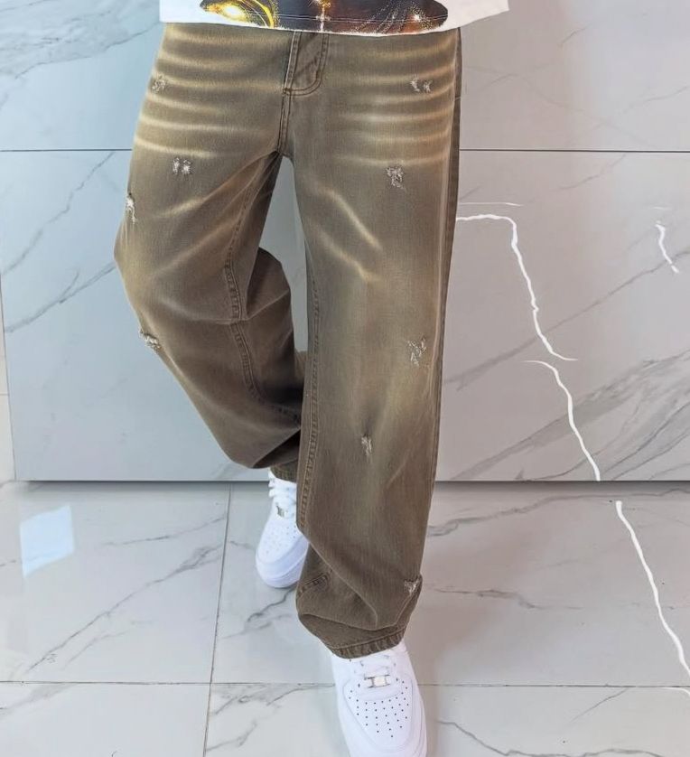 Jeans Baggy Uomo Duca Homme | Denim Beige Loose Fit | Gamba Larga