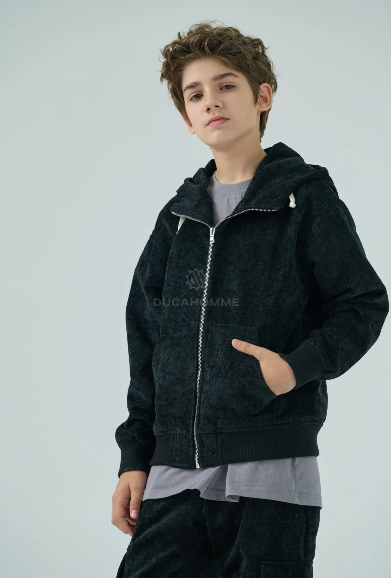 Giacca Bambino Duca Homme Nero Vellutato | Bomber in Velluto | Fit Comodo