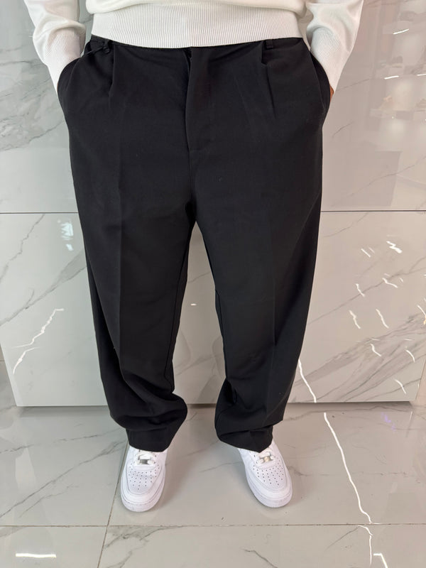 Pantaloni Eleganti Uomo Baggy Nero Duca Homme | Gamba Larga Loose Fit | Stile Sartoriale