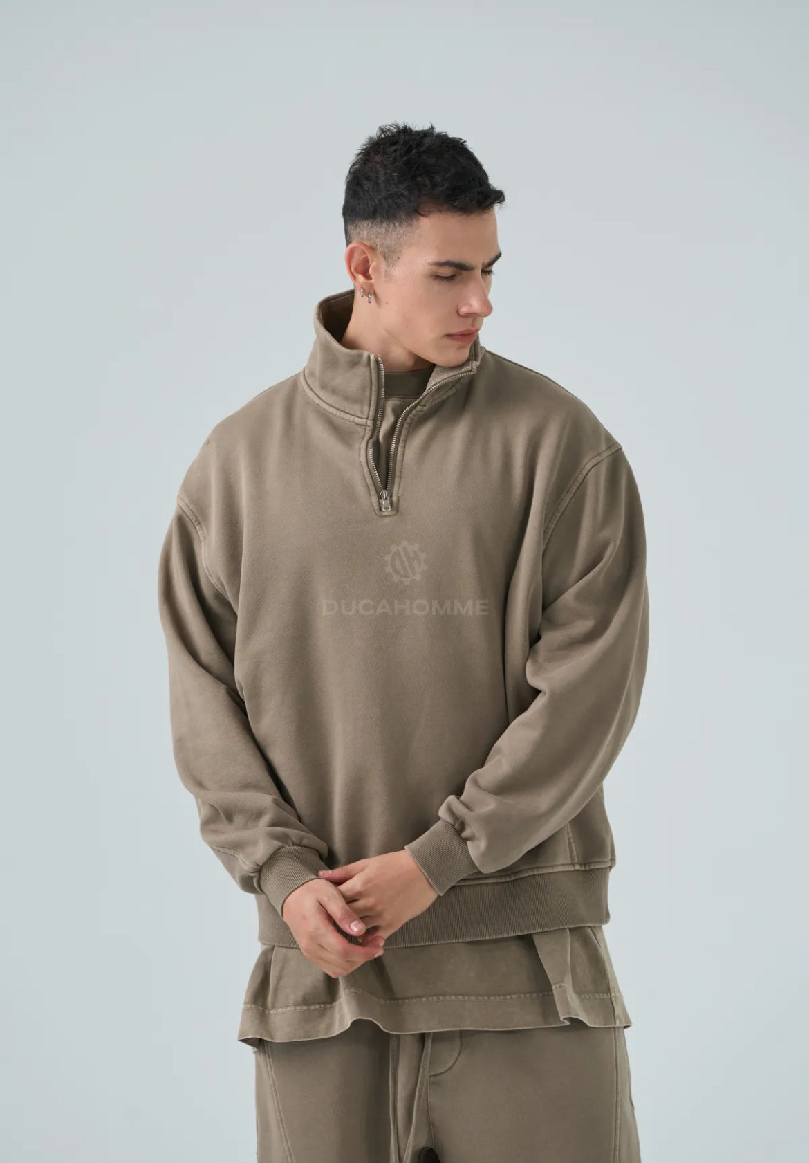 Completo Tuta Fango Slavato Baggy Duca Homme | Felpa Pantalone Streetwear