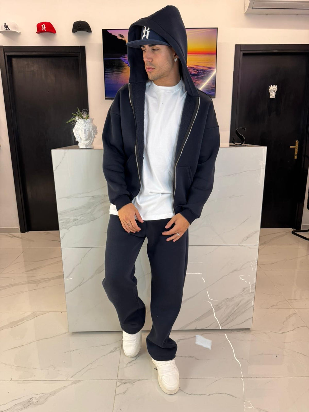 Pantaloni Tuta Blu Notte Fondo Largo Duca Homme | Streetwear Uomo