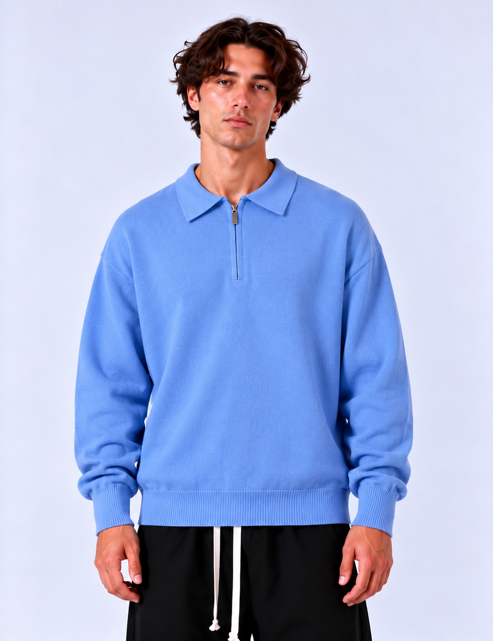 Polo in Maglia Mezza Zip | Duca Homme (celeste)