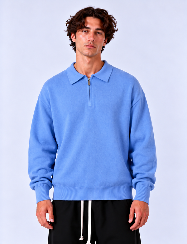 Polo in Maglia Mezza Zip | Duca Homme (celeste)