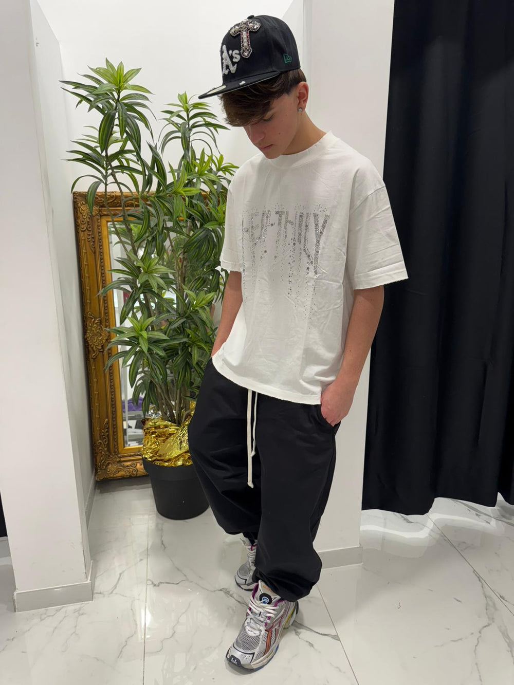 T Shirt Bianca diamantata Oversize Duca Homme Nero