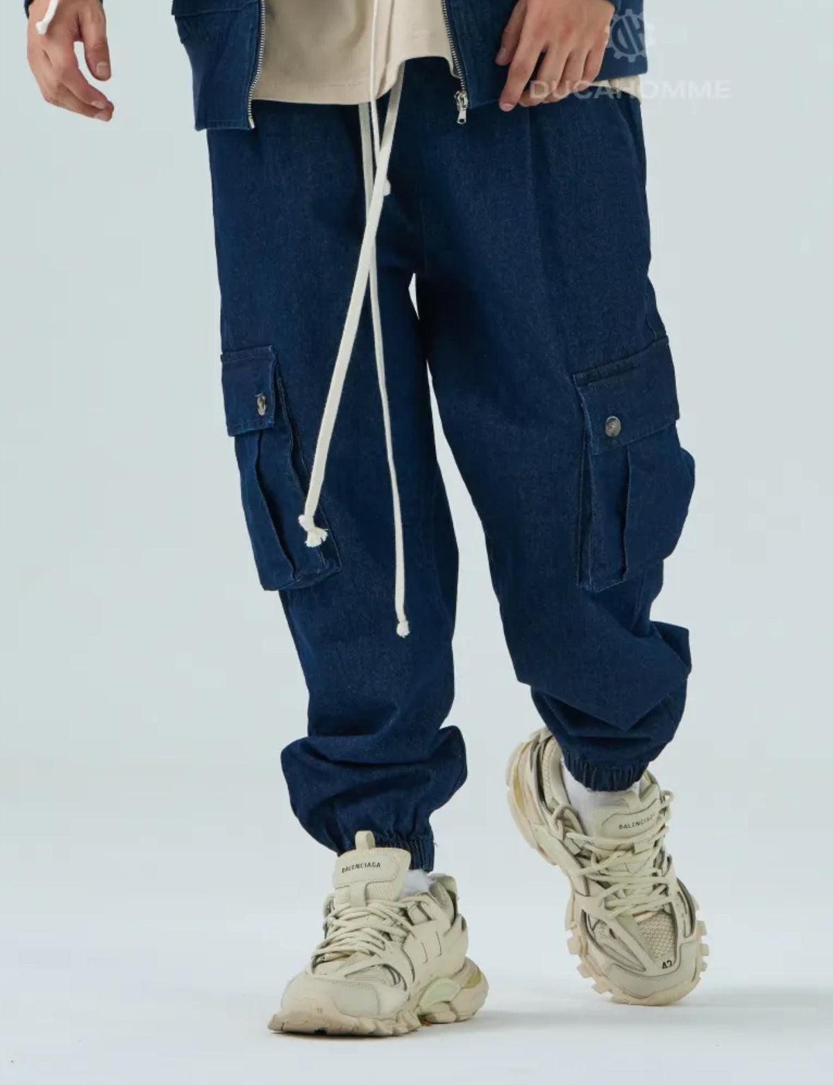 Jeans Cargo Blu Duca Homme | Laccio Fondo Stretto | Streetwear Uomo