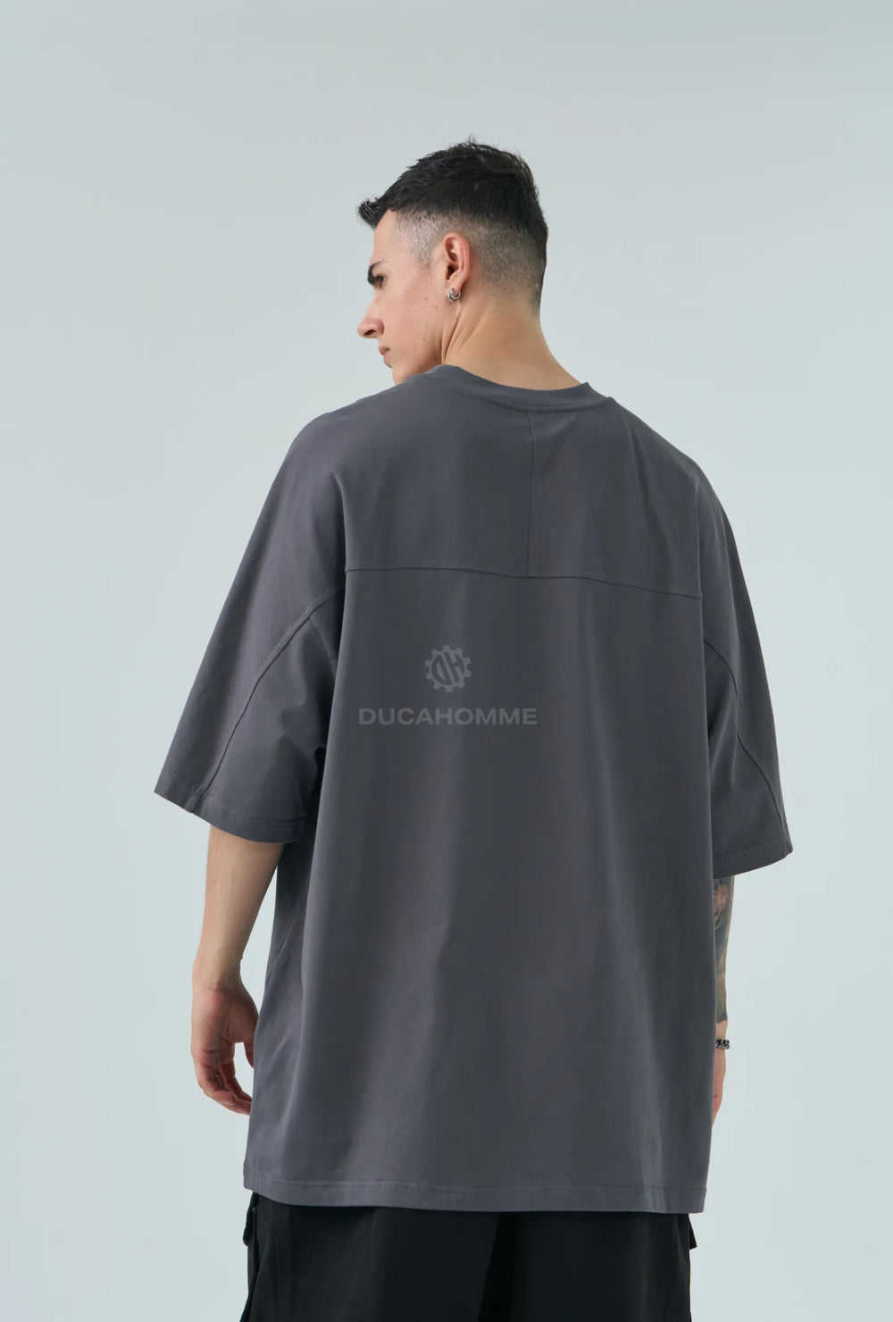 T Shirt Oversize Long Fit Uomo Duca Homme Grigio Scuro