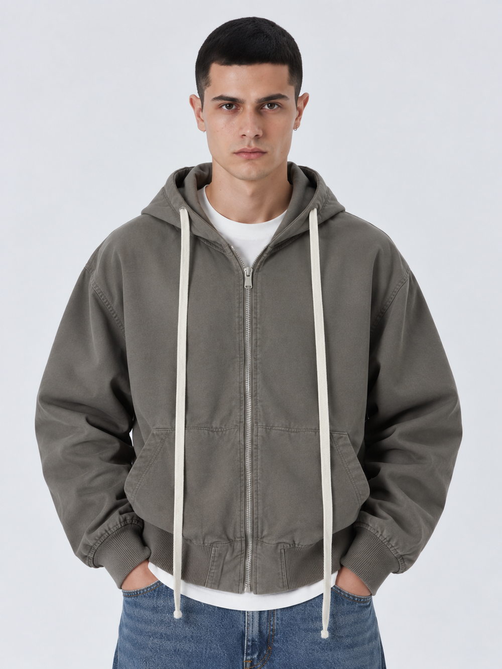Giacca Zip Cappuccio | Duca Homme (grigio tortora)
