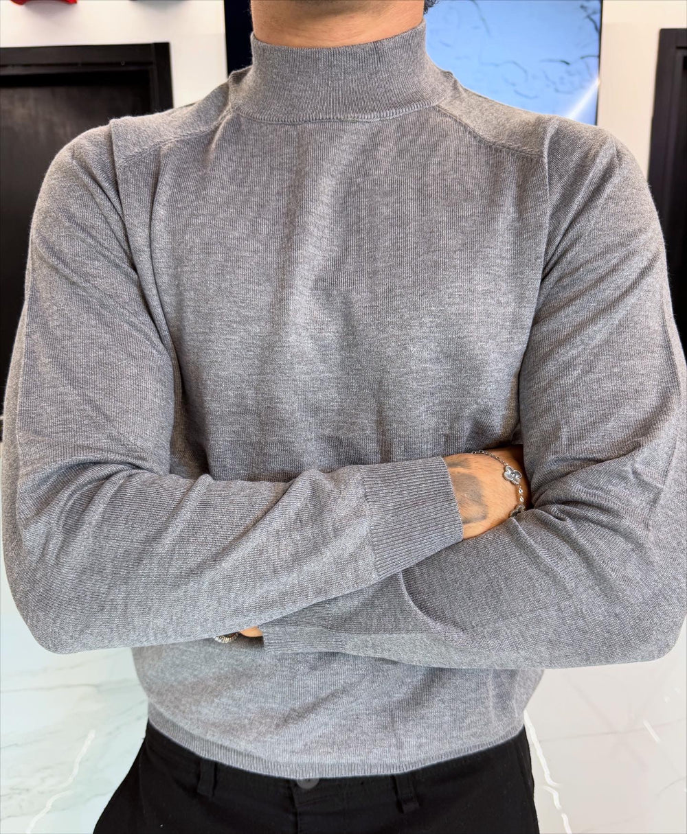 Maglione Lupetto Grigio chiaro in Cotone Leggero - Duca Homme