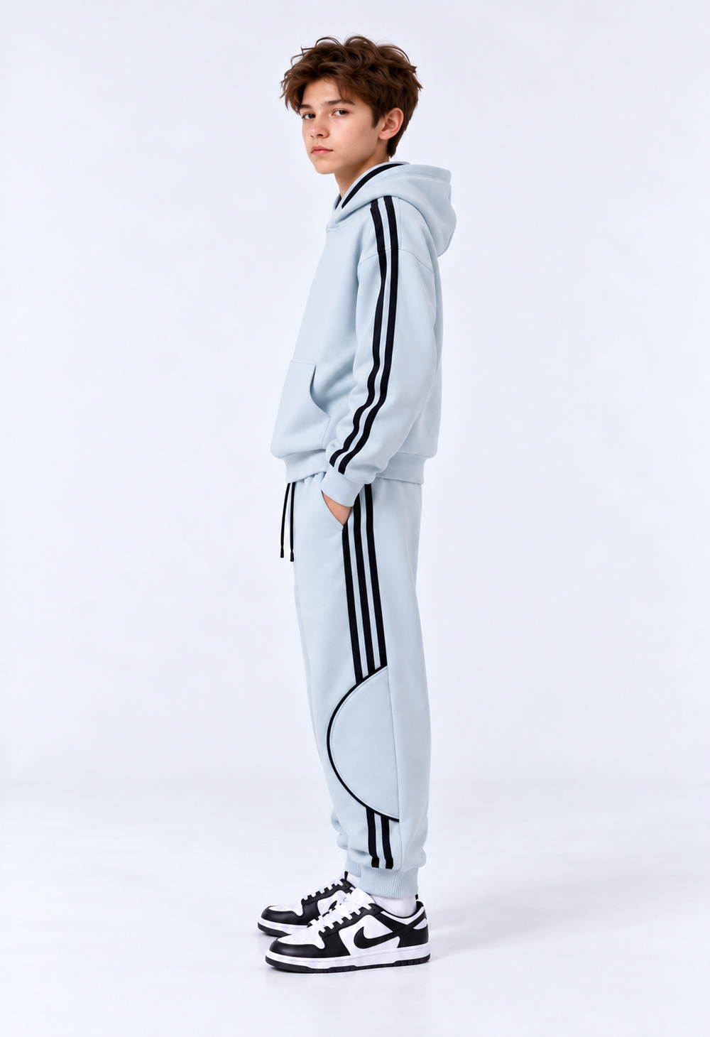 Completo Felpato Strisce Laterali Bambino | Duca Homme (celeste)