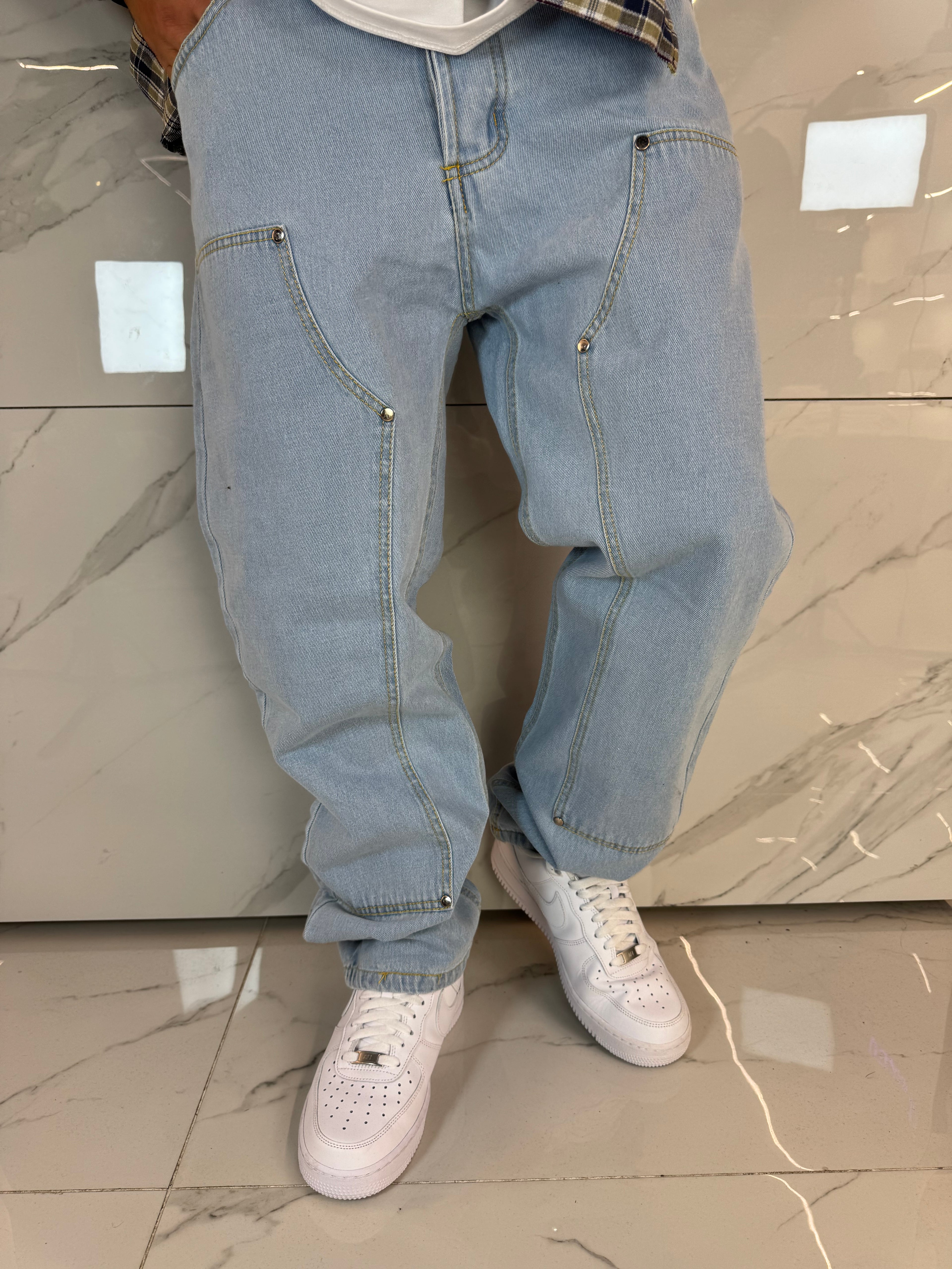 Jeans Baggy Carpenter Blu Chiaro Uomo Duca Homme - Gamba Larga