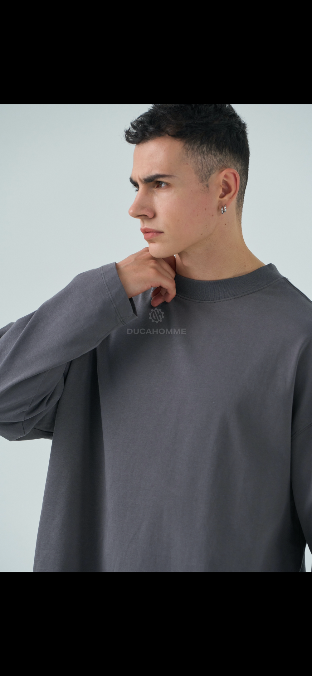 T Shirt Uomo Duca Homme Manica Lunga Grigio Scuro