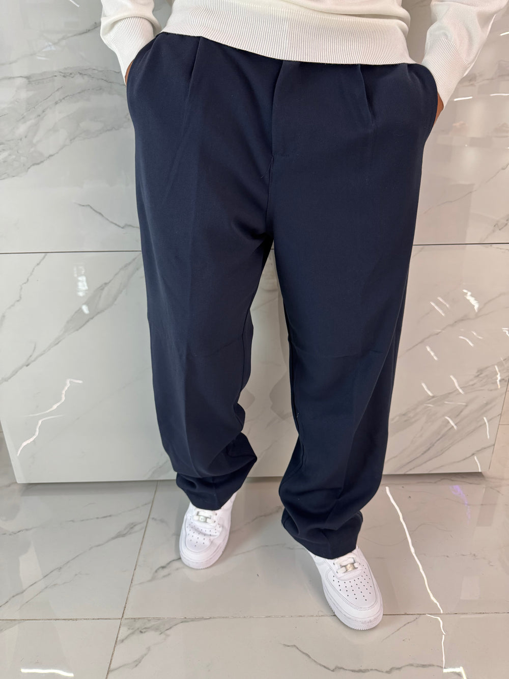 Pantaloni Eleganti Uomo Baggy Blu Notte Duca Homme | Gamba Larga Loose Fit | Stile Sartoriale