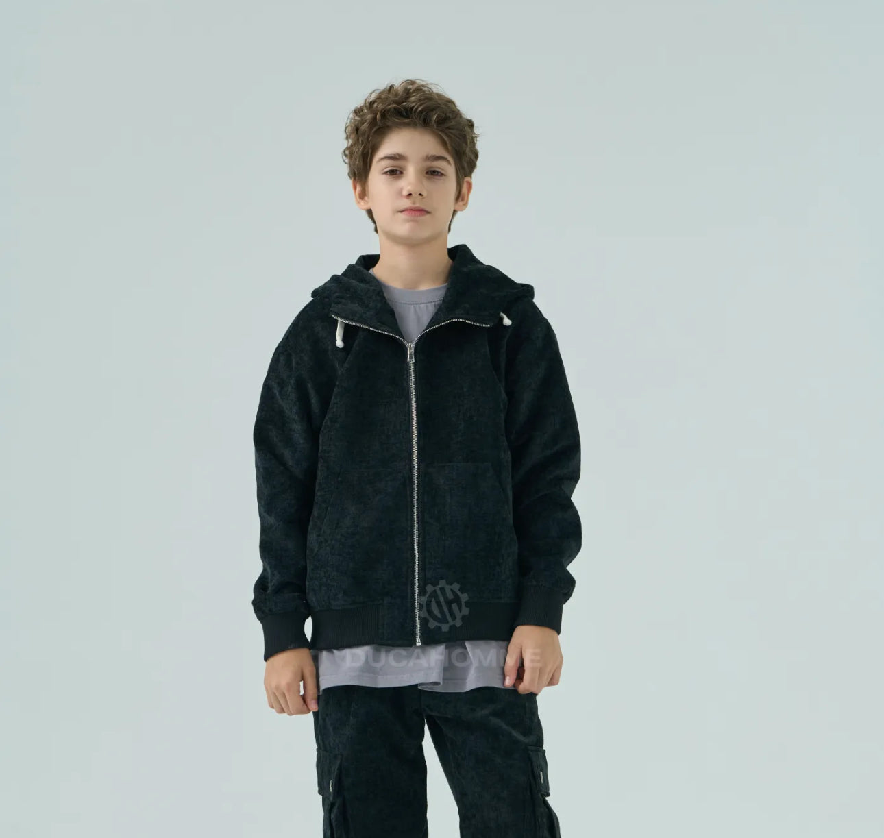 Giacca Bambino Duca Homme Nero Vellutato | Bomber in Velluto | Fit Comodo