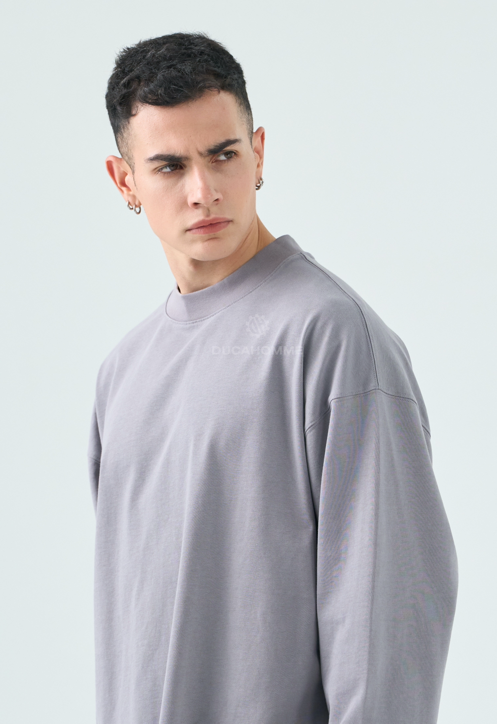 T Shirt Uomo Duca Homme Manica Lunga Grigio
