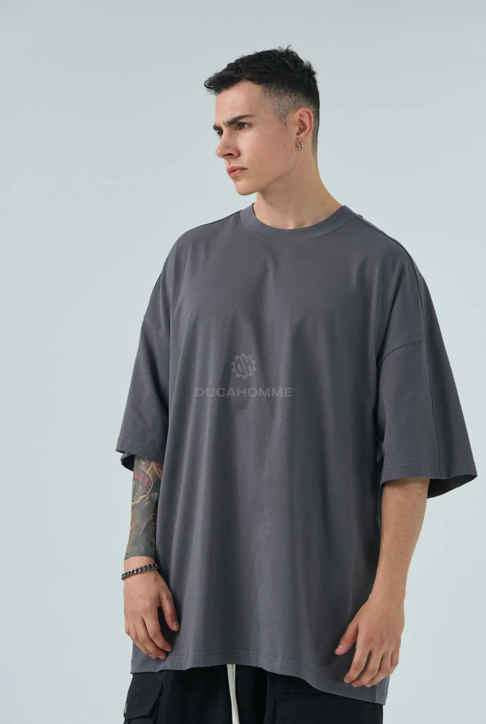 T Shirt Oversize Long Fit Uomo Duca Homme Grigio Scuro