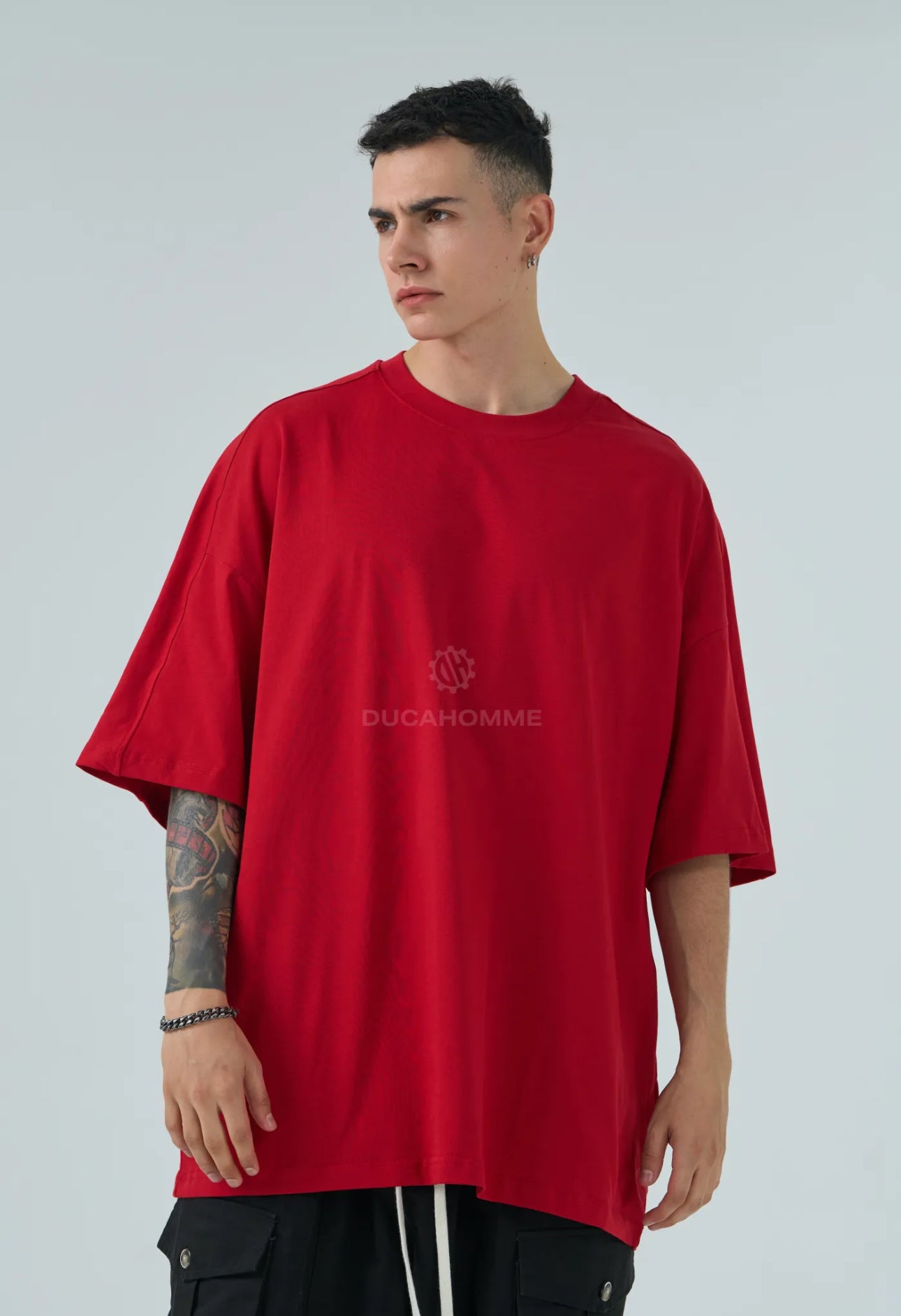 T-Shirt Oversize Long Fit Rosso per Uomo - Duca Homme