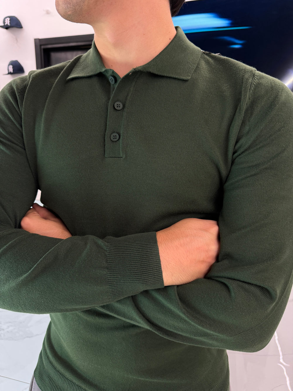 Polo in Maglia Uomo Manica Lunga Verde Scuro - Duca Homme