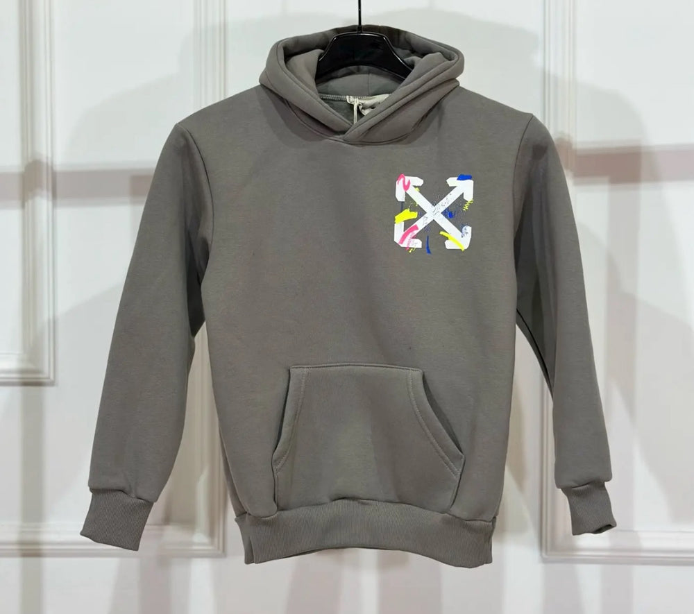 Felpa Bambino Duca Homme Grigia con Stampa | Cappuccio Cotone | Fit Comodo