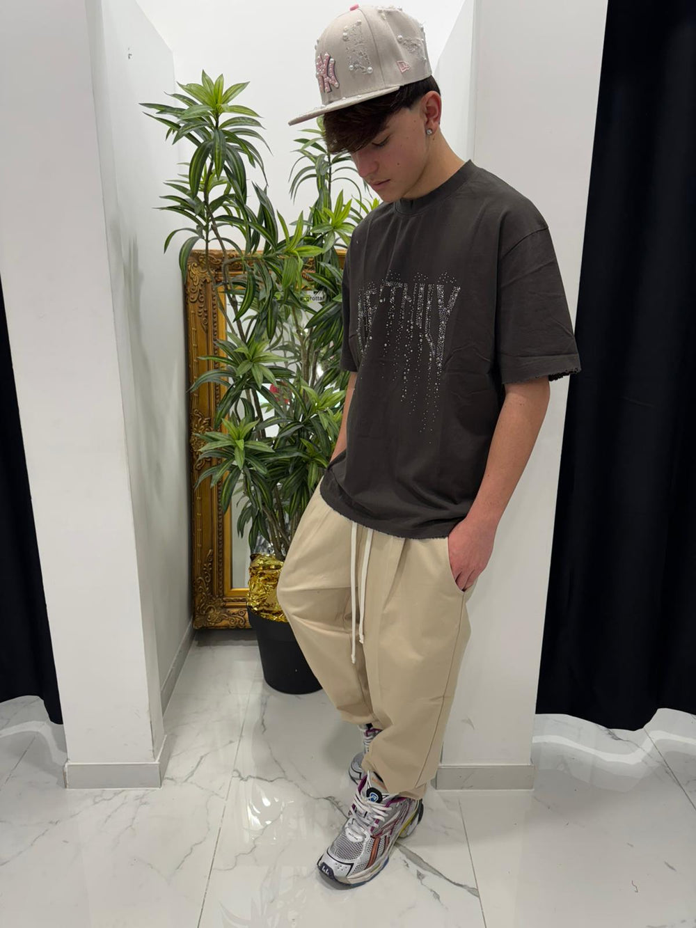 T Shirt Nera diamantata Oversize Duca Homme Nero