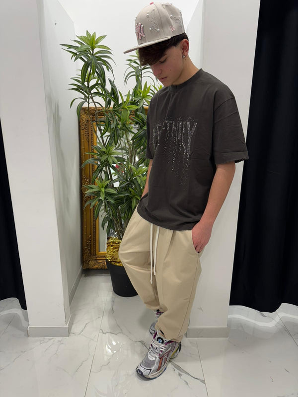 T Shirt Nera diamantata Oversize Duca Homme Nero