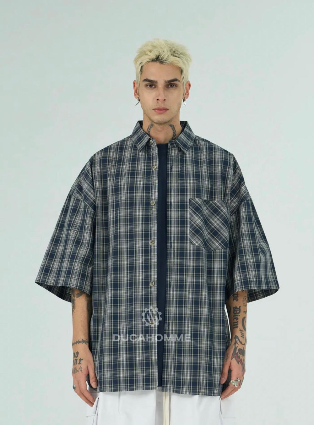 Camicia a Quadri Over Size | Duca Homme (blu)