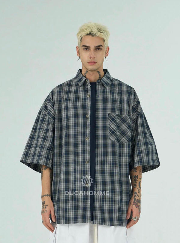 Camicia a Quadri Over Size | Duca Homme (blu)
