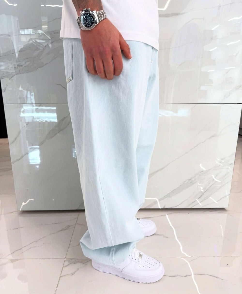 Jeans Baggy Uomo Duca Homme | Denim Beige Loose Fit | Gamba Larga