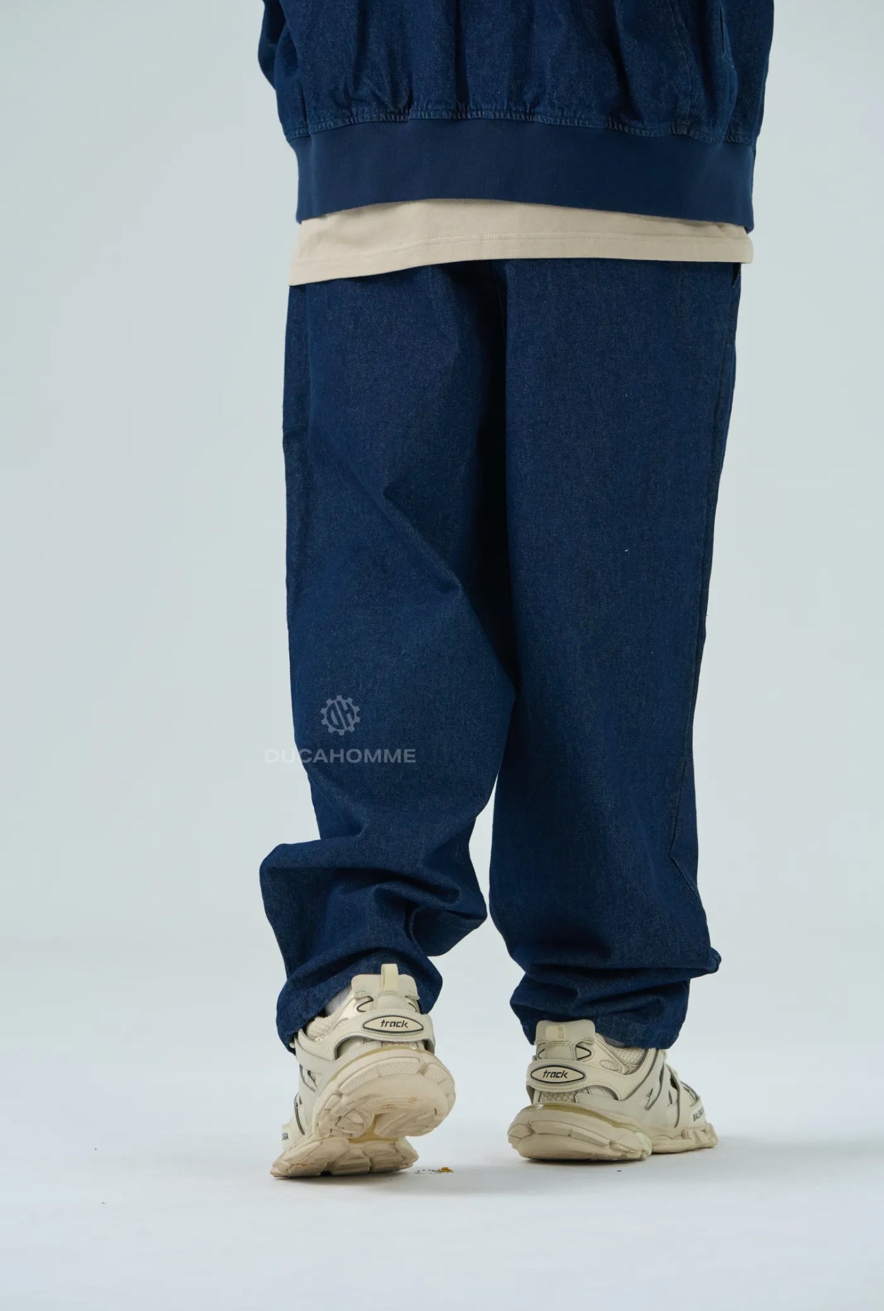 Jeans Baggy Uomo Duca Homme Blu con Laccio | Denim Loose Fit | Gamba Larga