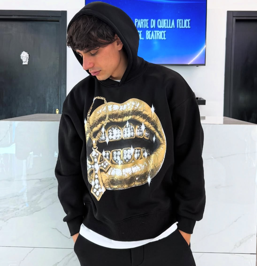 felpa oversize bambino in cotone duca home online stampa gold