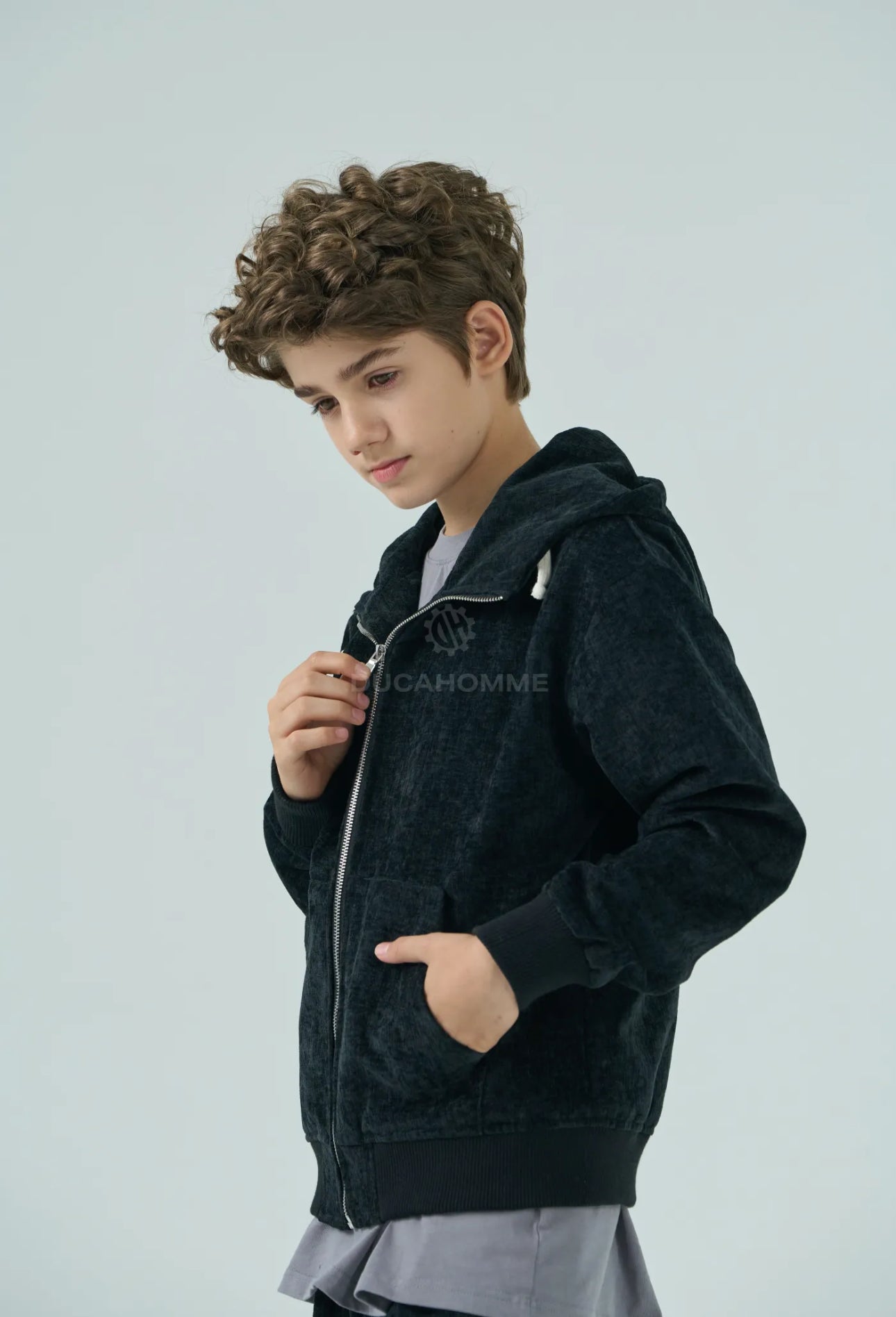 Giacca Bambino Duca Homme Nero Vellutato | Bomber in Velluto | Fit Comodo