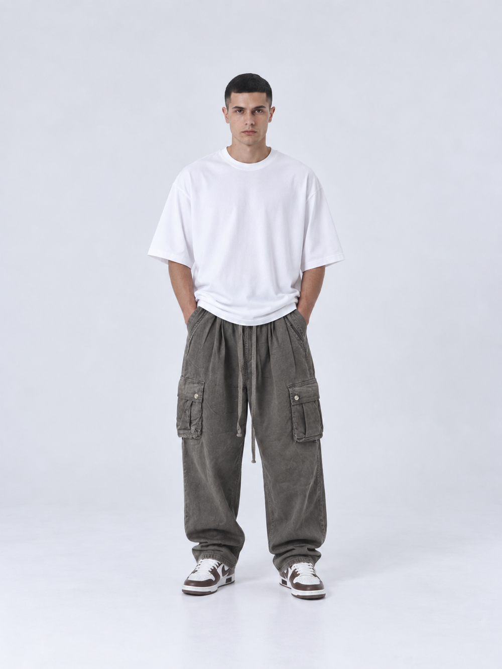 Pantalone Baggy Slavato Cargo | Duca Homme (grigio piombo)