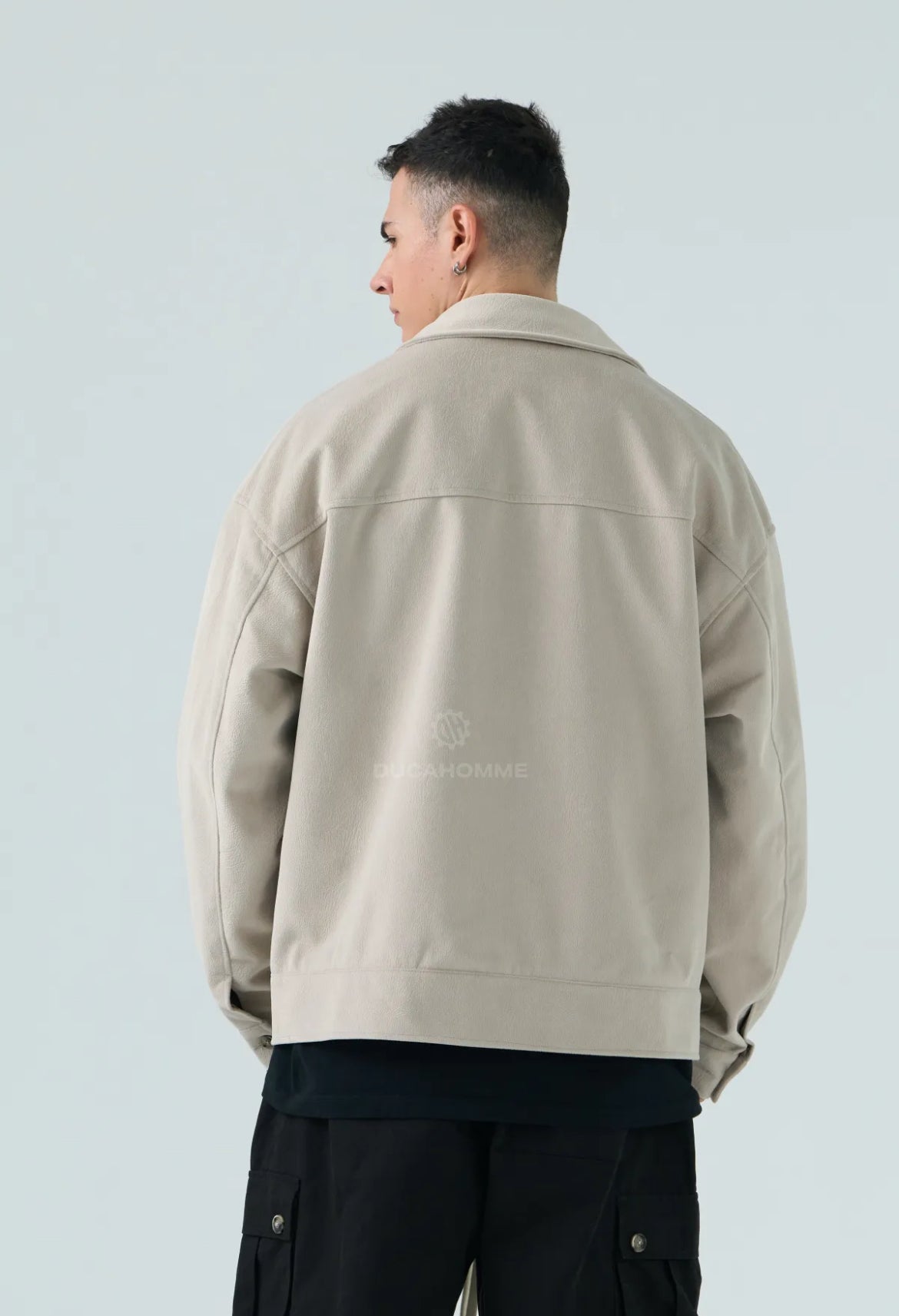 Giacca Uomo Duca Homme Oversize Beige | Modello Scamosciato Full Zip
