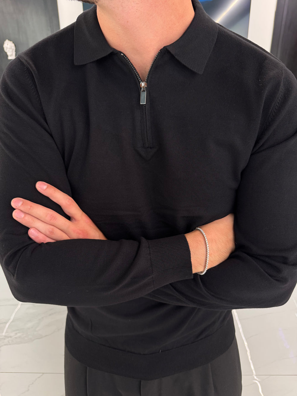 Polo in Maglia Uomo Mezza Zip Nera - Duca Homme