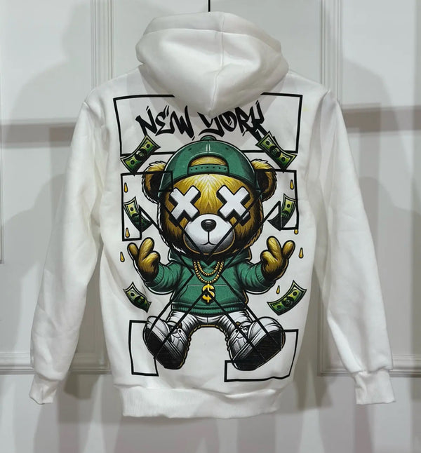 Felpa Bambino Bianca Stampa Orso Duca Homme | Cappuccio Cotone 8-16 Anni
