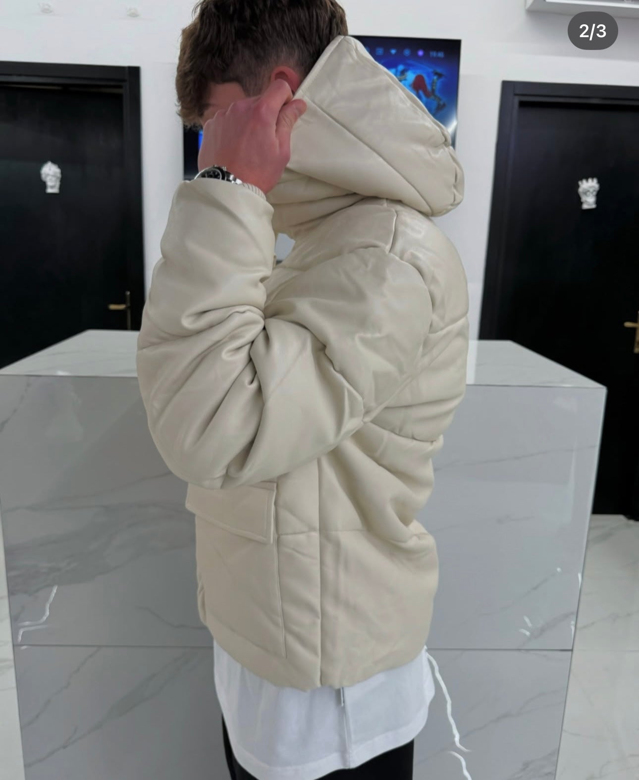 Giubbotto Uomo Duca Homme Beige in Ecopelle | Piumino Effetto Pelle | Fit Comodo