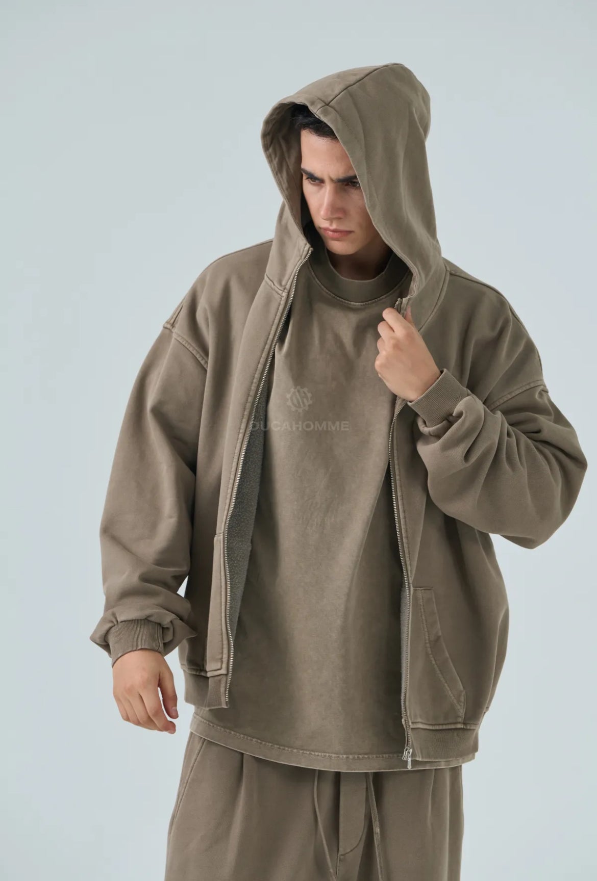 Completo Tuta Fango Slavato Baggy Duca Homme | Felpa total zip Pantalone Streetwear