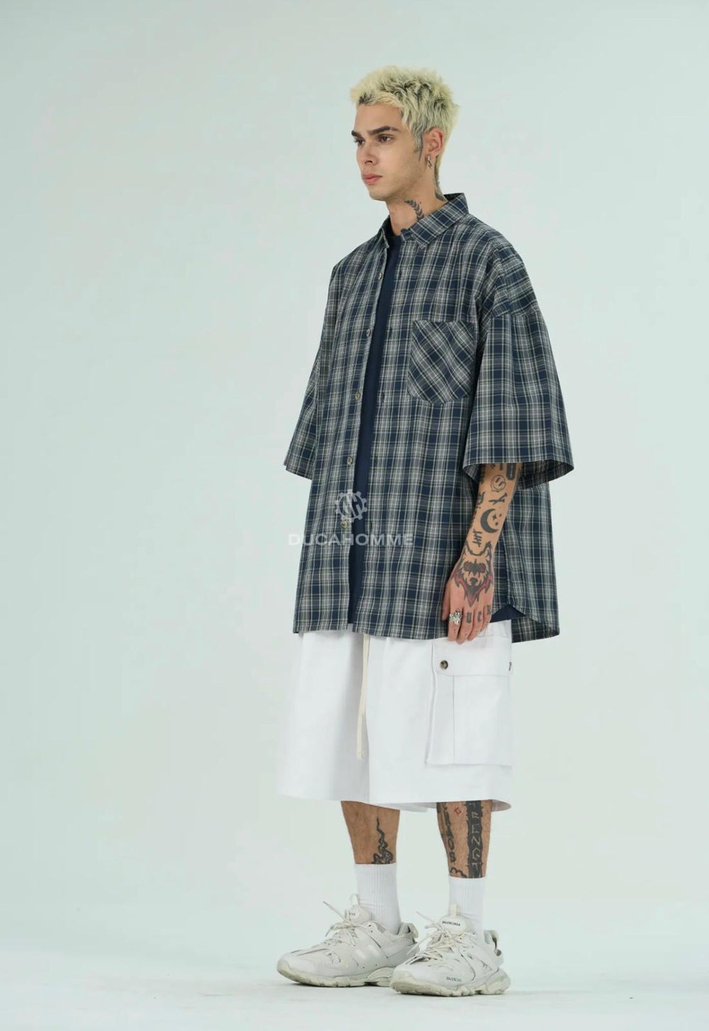 Camicia a Quadri Over Size | Duca Homme (blu)