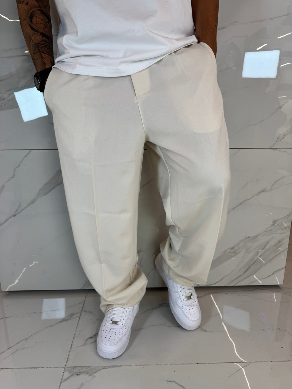 Pantalone Garzato Baggy Elegante Panna - Fit Oversize Premium | Duca Homme