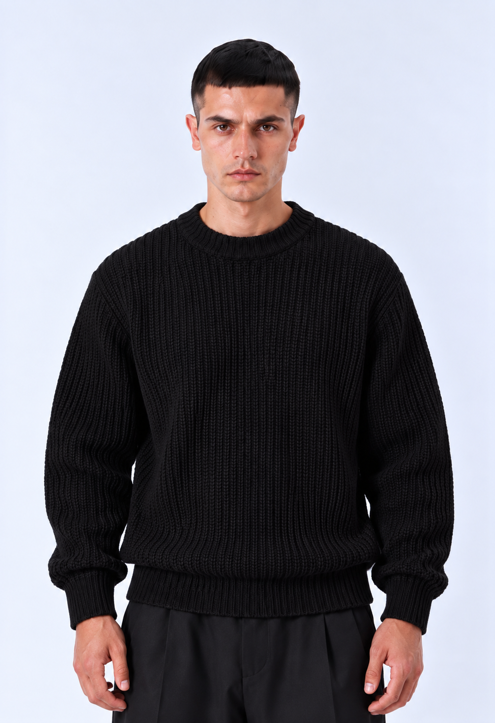 Maglione Girocollo a Coste | Duca Homme (nero)
