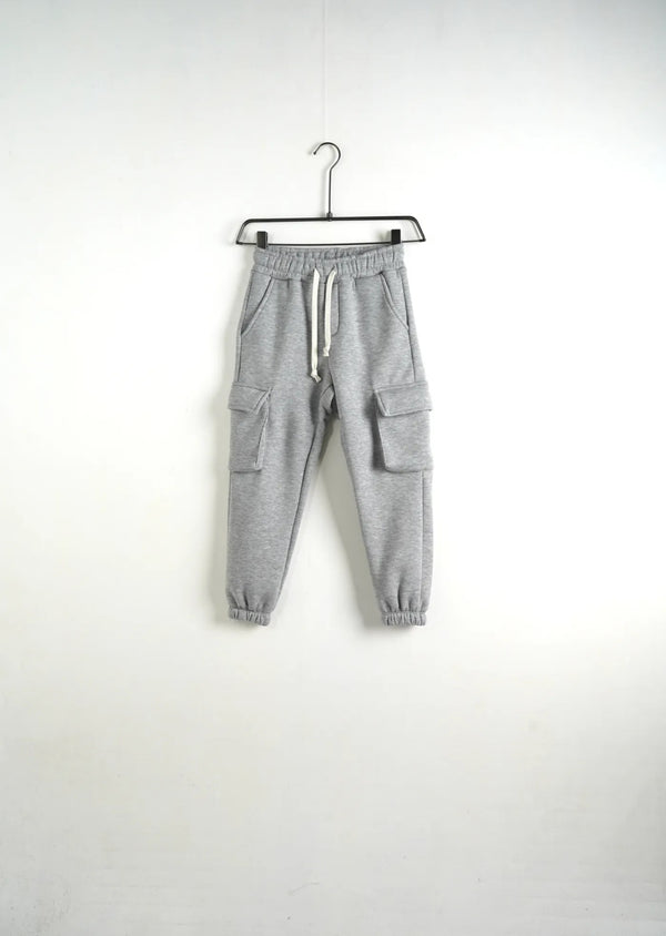 Pantaloni Cargo Felpati Bambino Grigio Melange - Duca Homme