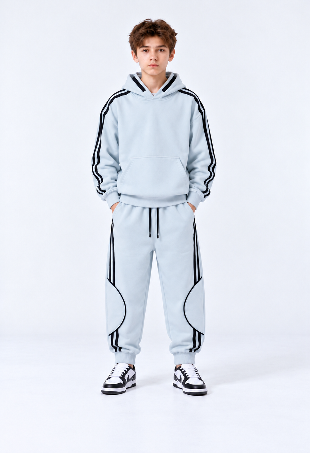 Completo Felpato Strisce Laterali Bambino | Duca Homme (celeste)